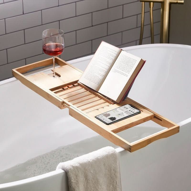 Bandeja de bañera de madera extensible