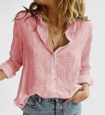 Blusa con botones para mujer con cuello en punta