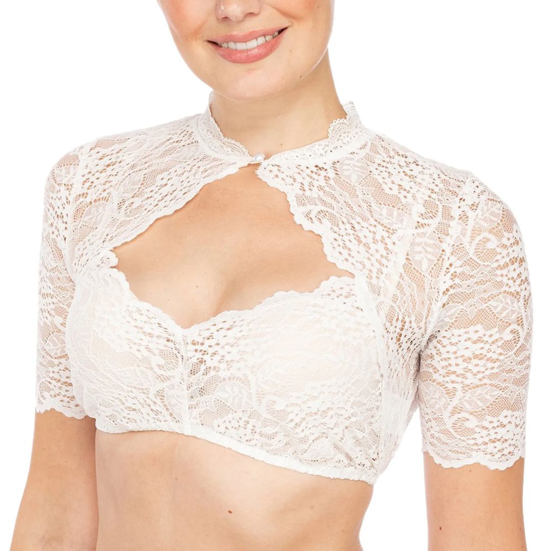 Blusa crop-top para mujer con patrón floral de encaje