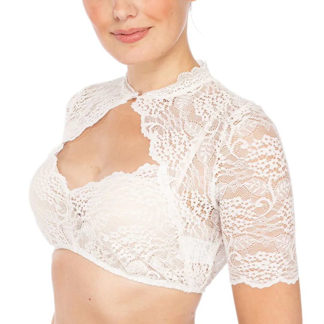 Blusa crop-top para mujer con patrón floral de encaje