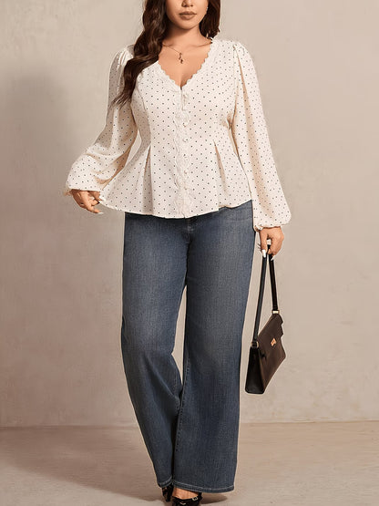 Blusa de mujer con lunares y ribete de encaje