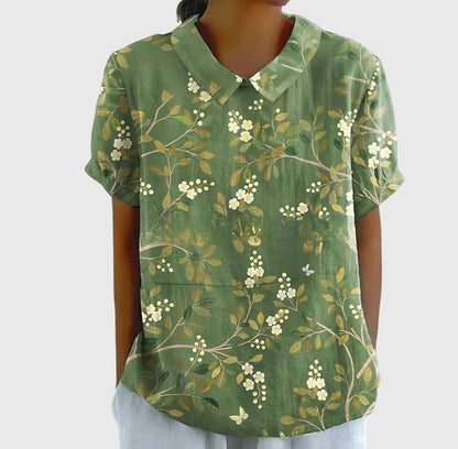 Blusa estampada de manga corta para mujer