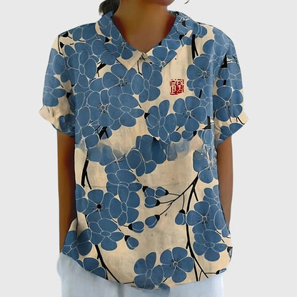 Blusa estampada de manga corta para mujer