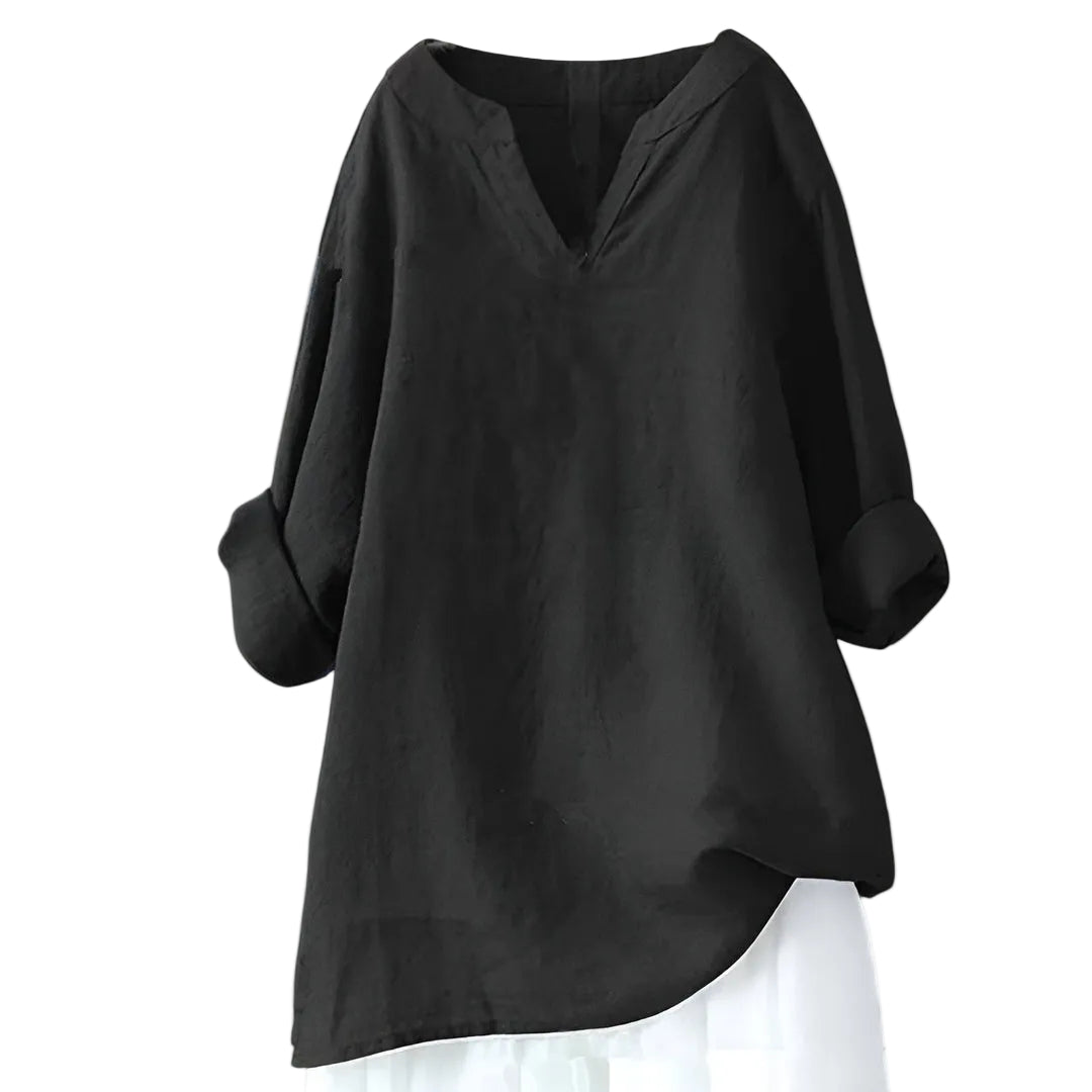 Blusa para mujer con escote en V abierto y cuello de banda