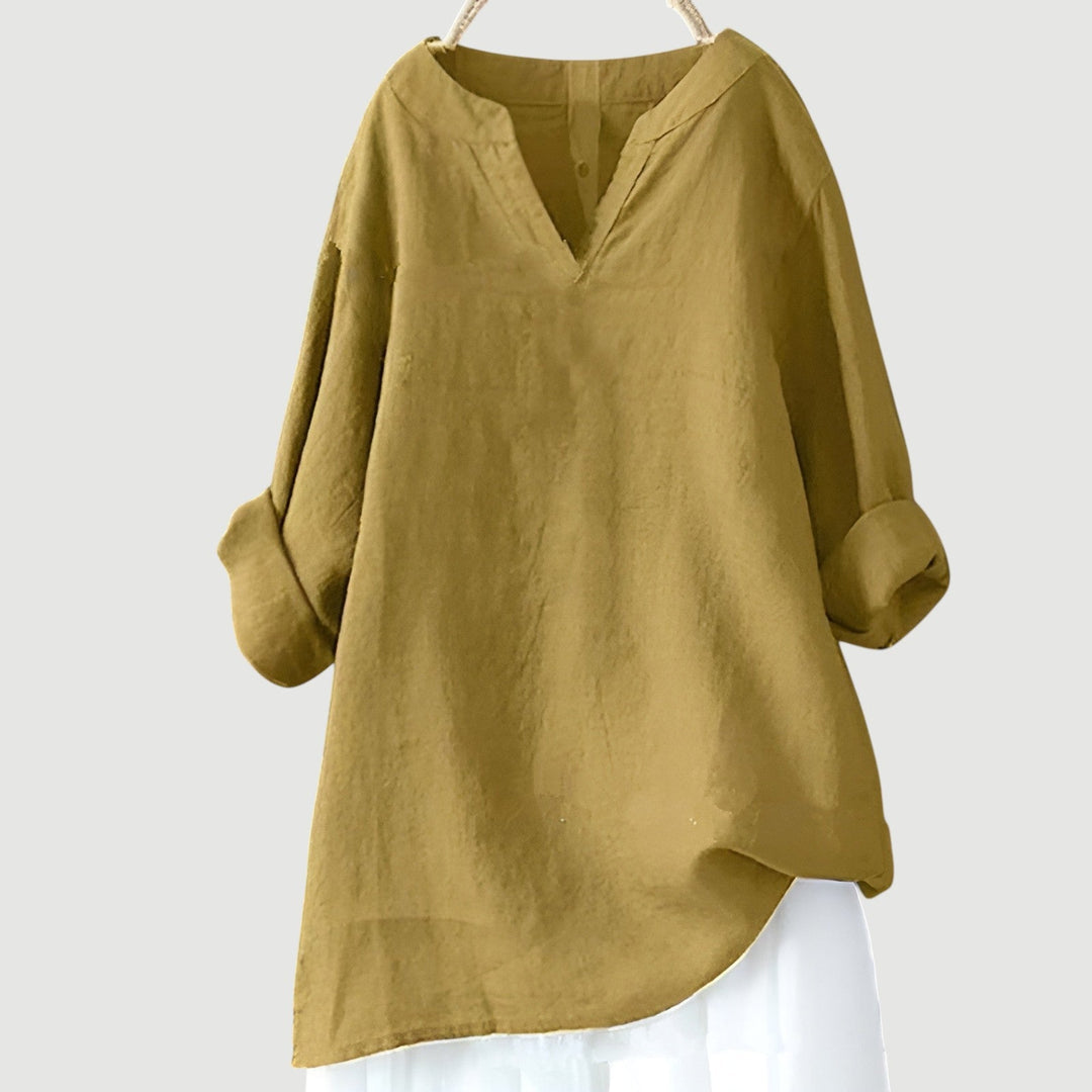 Blusa para mujer con escote en V abierto y cuello de banda