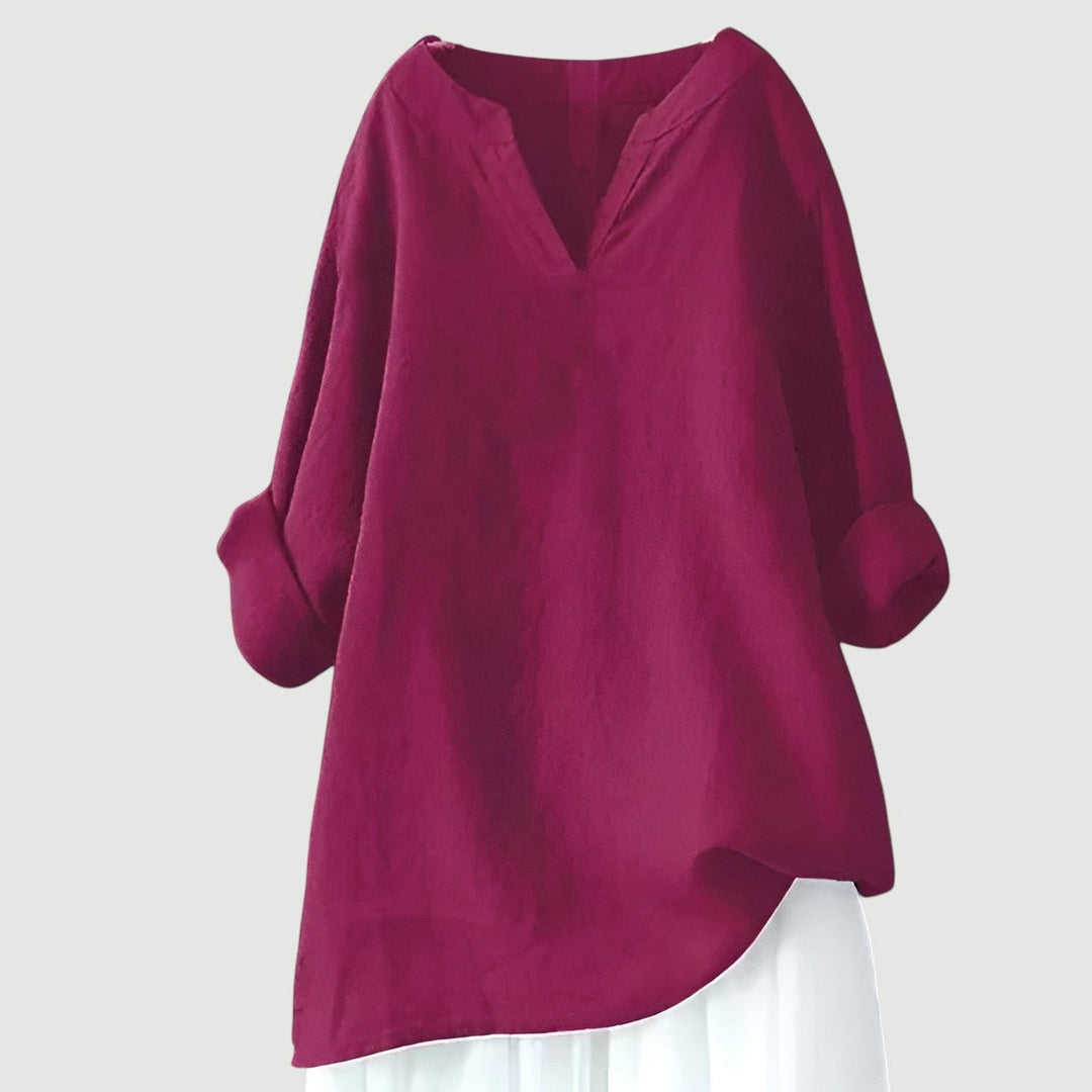 Blusa para mujer con escote en V abierto y cuello de banda