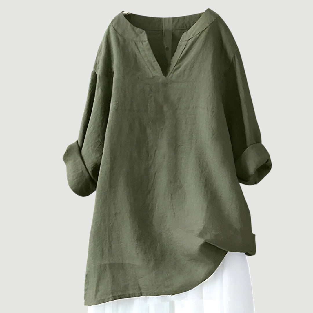 Blusa para mujer con escote en V abierto y cuello de banda