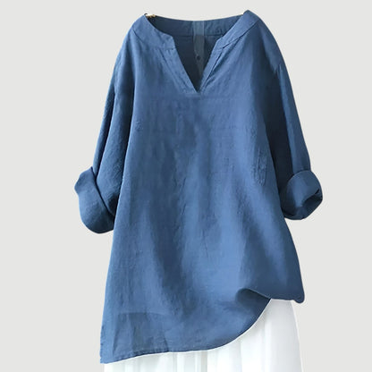 Blusa para mujer con escote en V abierto y cuello de banda