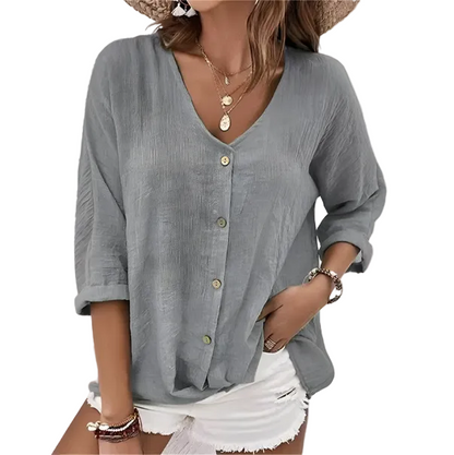 Blusa para mujer con escote en V y cierre de botones frontal