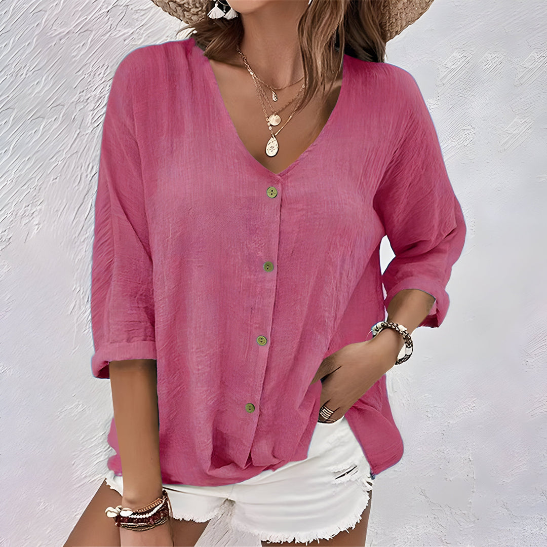 Blusa para mujer con escote en V y cierre de botones frontal