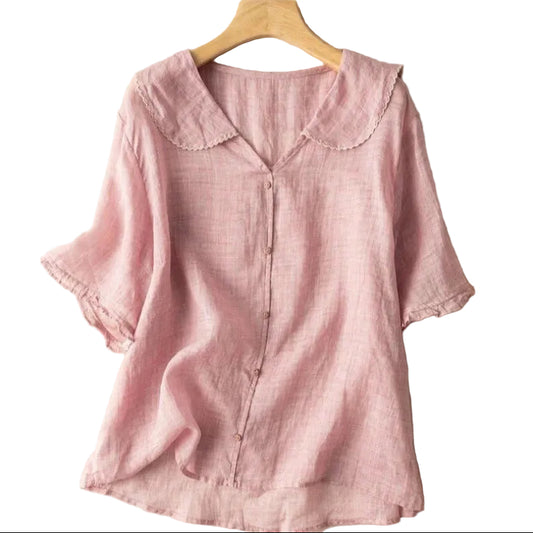 Blusa para mujer con escote en V y cuello bordado
