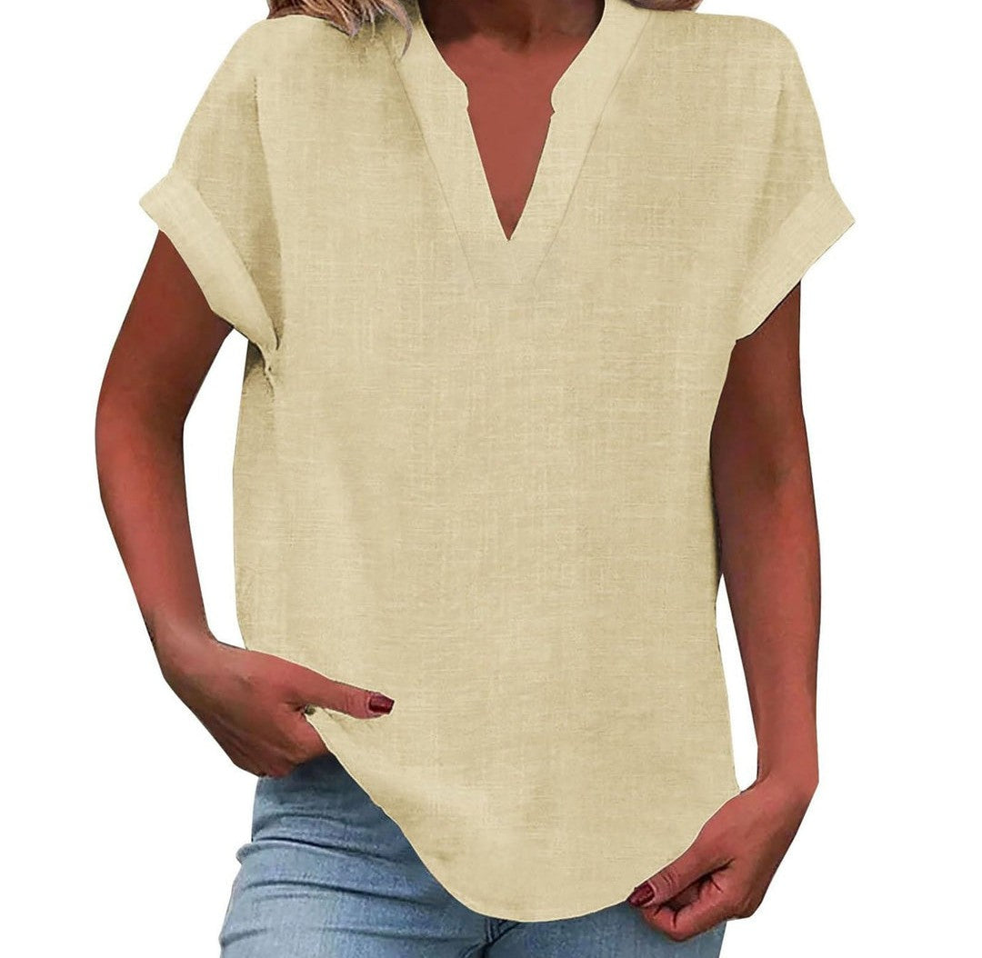 Blusa para mujer con escote en V y cuello mao abierto