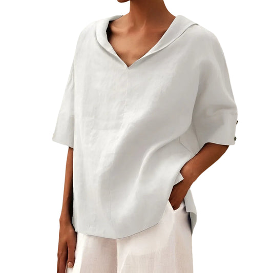 Blusa para mujer con escote en V y cuello plano