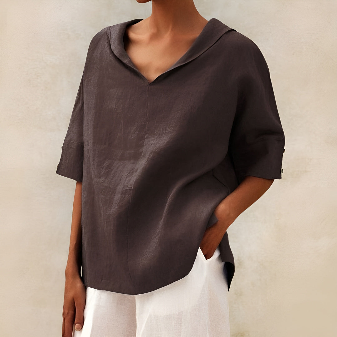 Blusa para mujer con escote en V y cuello plano