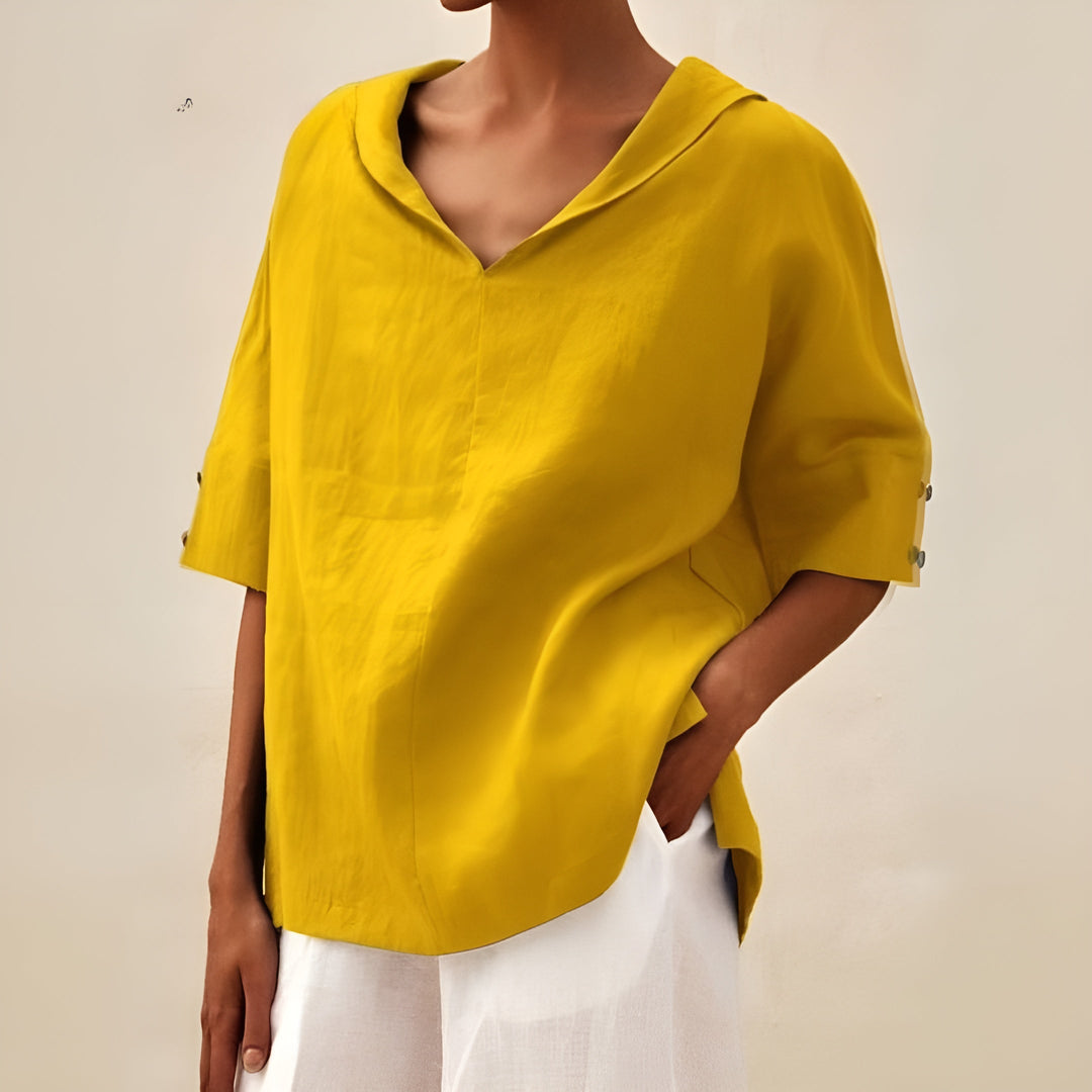 Blusa para mujer con escote en V y cuello plano