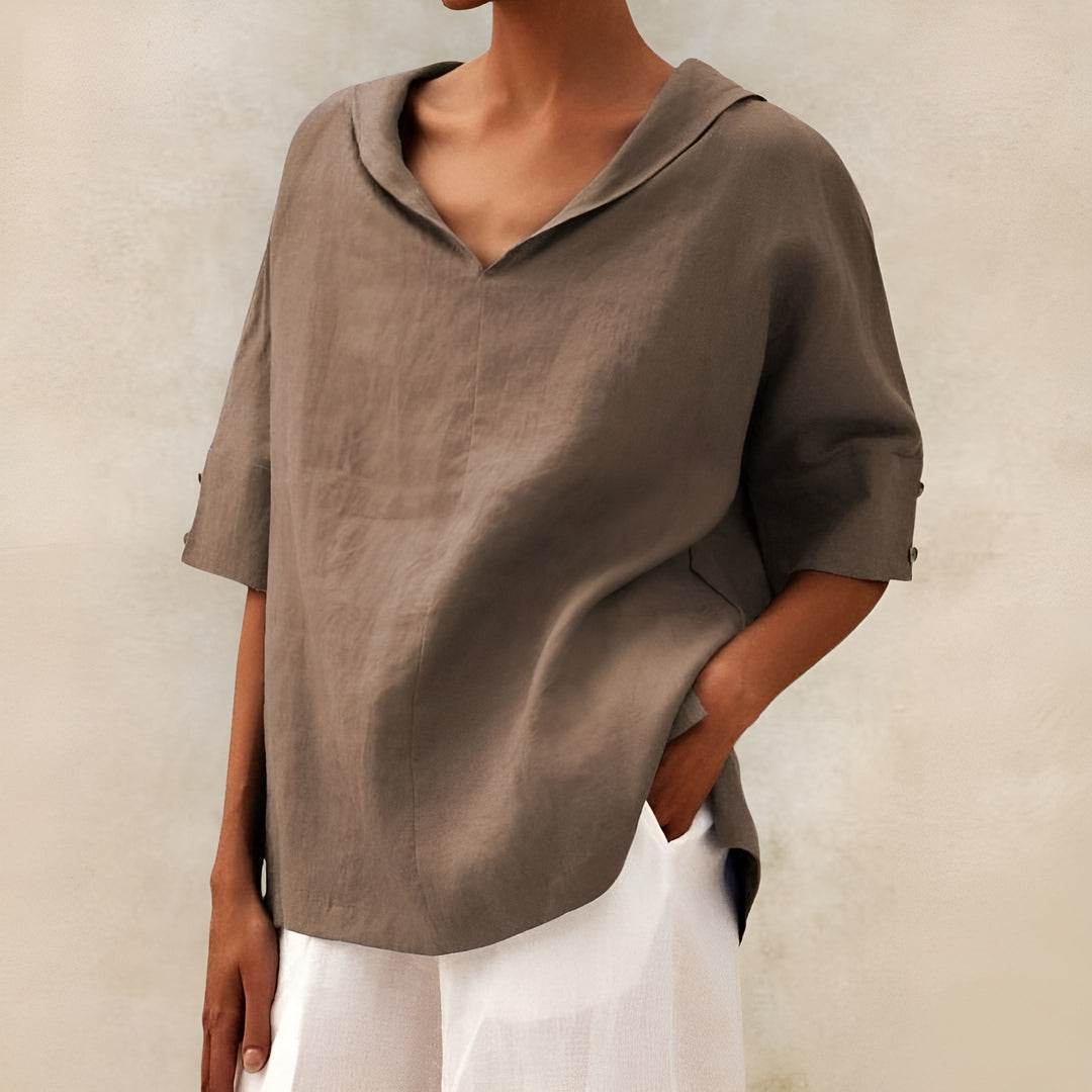 Blusa para mujer con escote en V y cuello plano