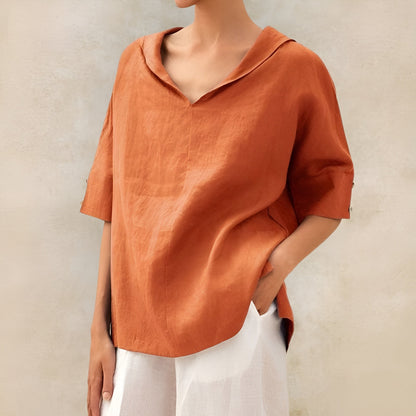 Blusa para mujer con escote en V y cuello plano