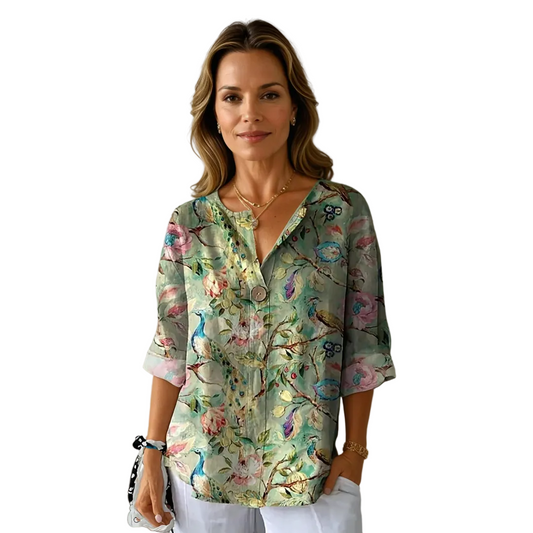 Blusa para mujer con escote en V y estampado gráfico