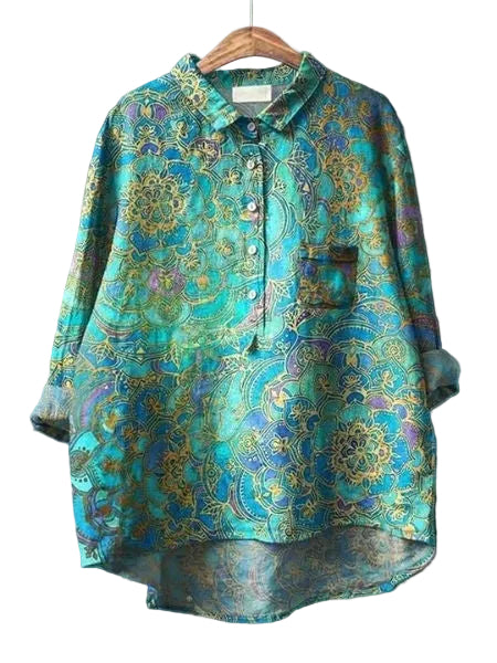 Blusa para mujer con estampado gráfico y bolsillo en el pecho