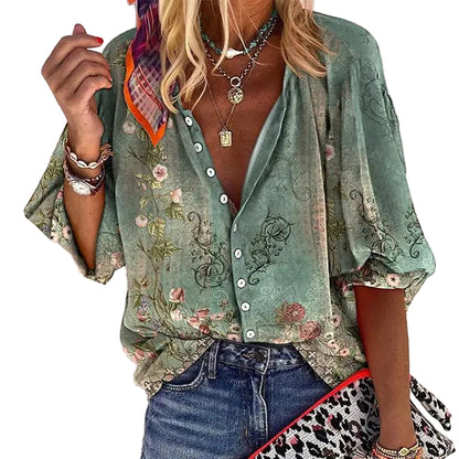 Blusa para mujer con estampado y mangas tres cuartos