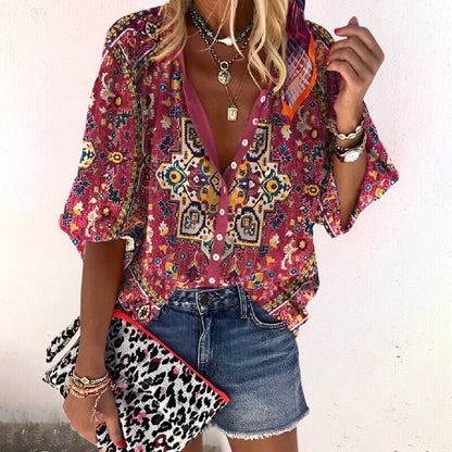 Blusa para mujer con estampado y mangas tres cuartos