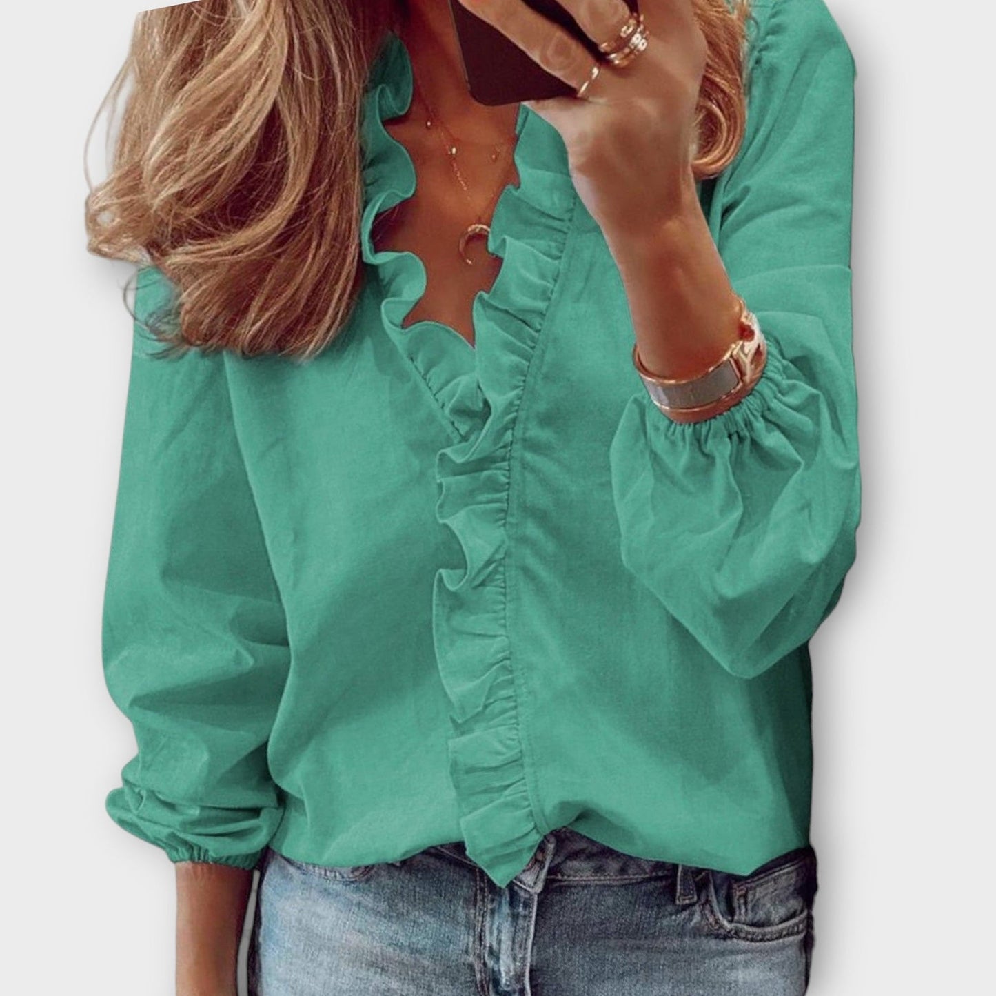 Blusa para mujer con volante y mangas largas