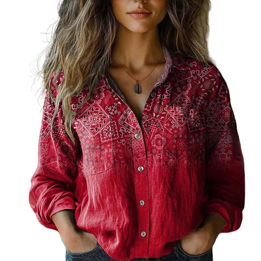 Blusa para mujer de manga larga con bolsillos en el pecho