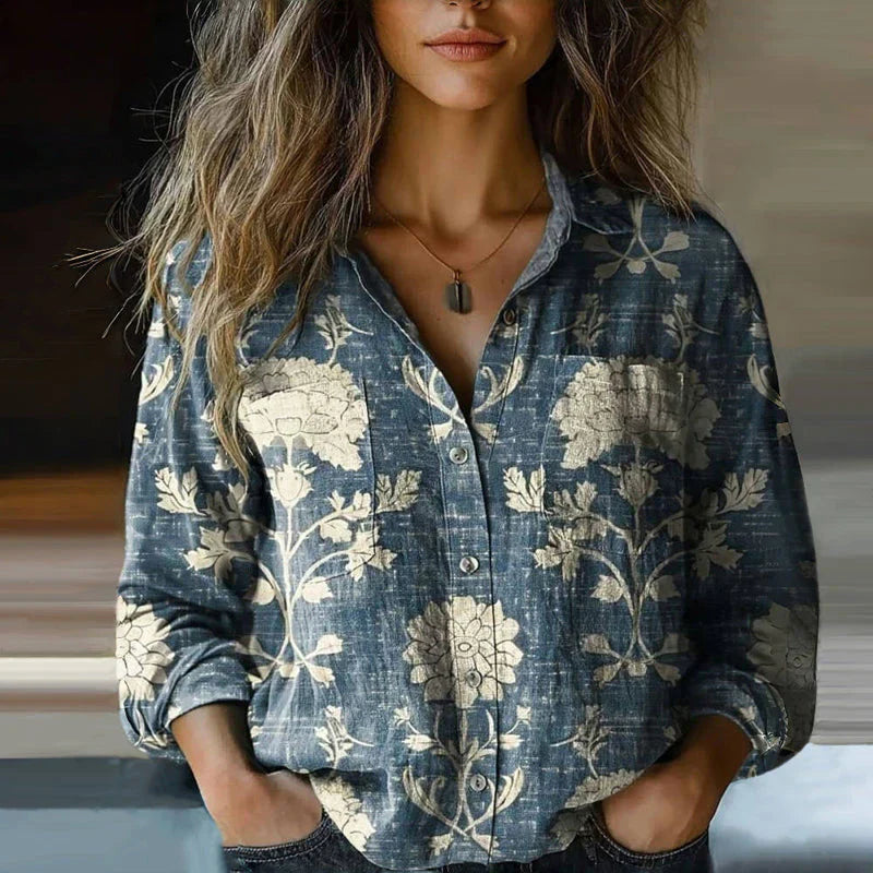 Blusa para mujer de manga larga con bolsillos en el pecho