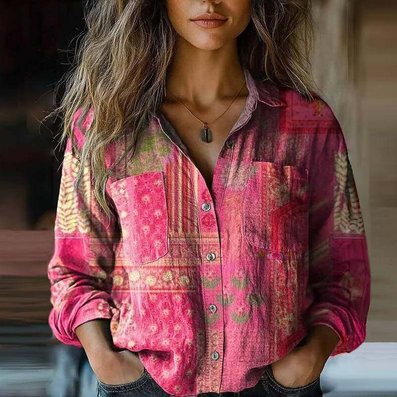 Blusa para mujer de manga larga con bolsillos en el pecho