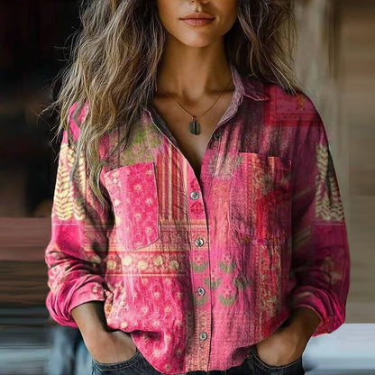 Blusa para mujer de manga larga con bolsillos en el pecho