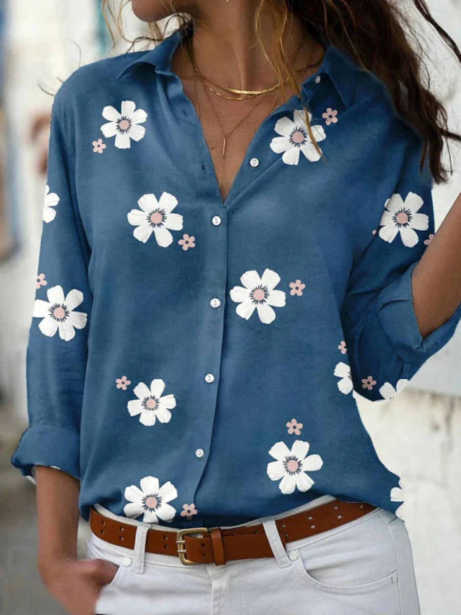 Blusa para mujer de manga larga con estampado floral