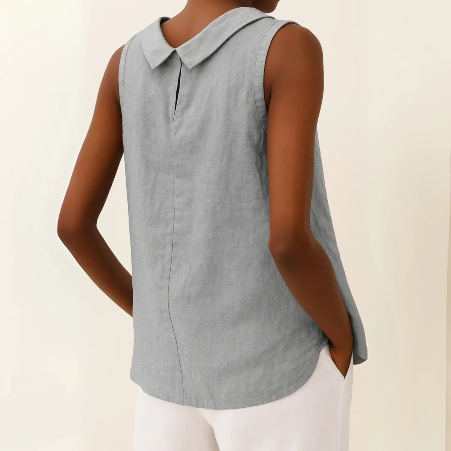 Blusa Sin Mangas con Cuello Redondo para Mujer