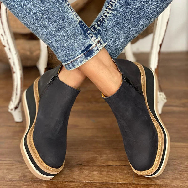 Botines de cuña con plataforma para mujer con cremallera lateral