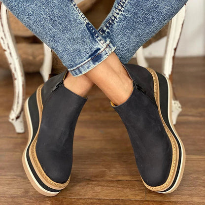Botines de cuña con plataforma para mujer con cremallera lateral