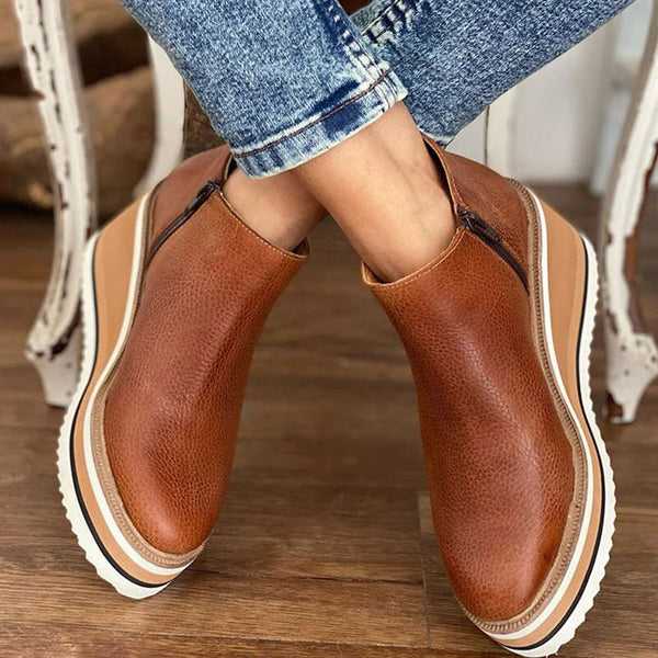 Botines de cuña con plataforma para mujer con cremallera lateral