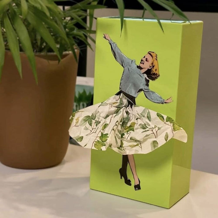 Caja rectangular para pañuelos con ilustración gráfica