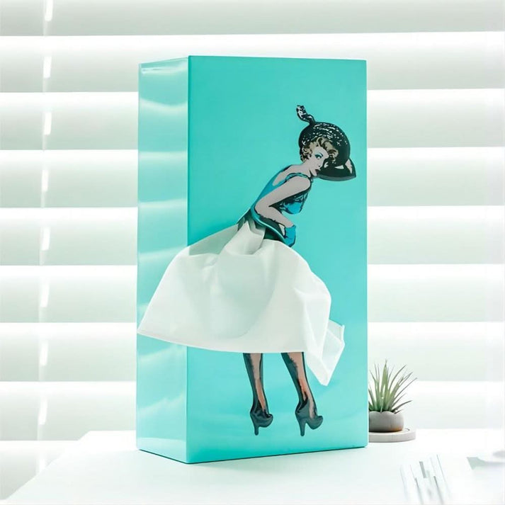 Caja rectangular para pañuelos con ilustración gráfica