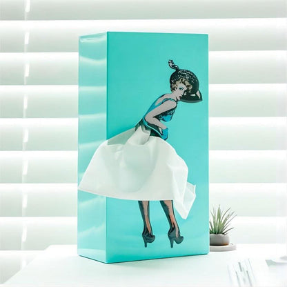 Caja rectangular para pañuelos con ilustración gráfica