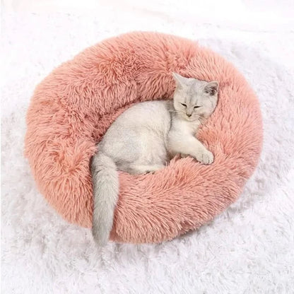 Cama circular para mascotas con borde elevado