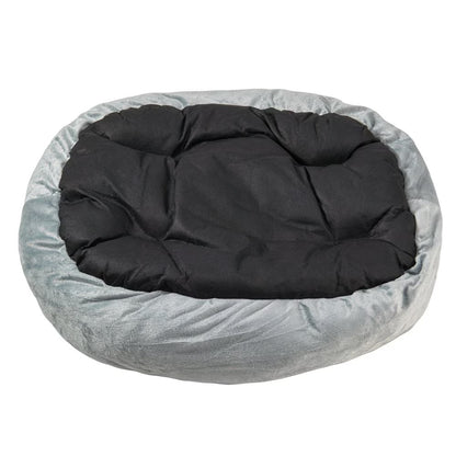 Cama ovalada para mascotas con bordes elevados y revestimiento interior