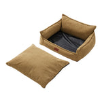 Cama rectangular para mascotas con bordes elevados y cojín removible