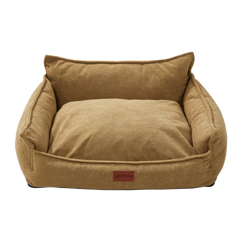 Cama rectangular para mascotas con bordes elevados y cojín removible