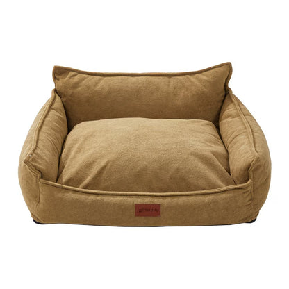 Cama rectangular para mascotas con bordes elevados y cojín removible
