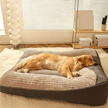 Cama rectangular para perro con reposacabezas inclinado