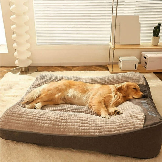 Cama rectangular para perro con reposacabezas inclinado