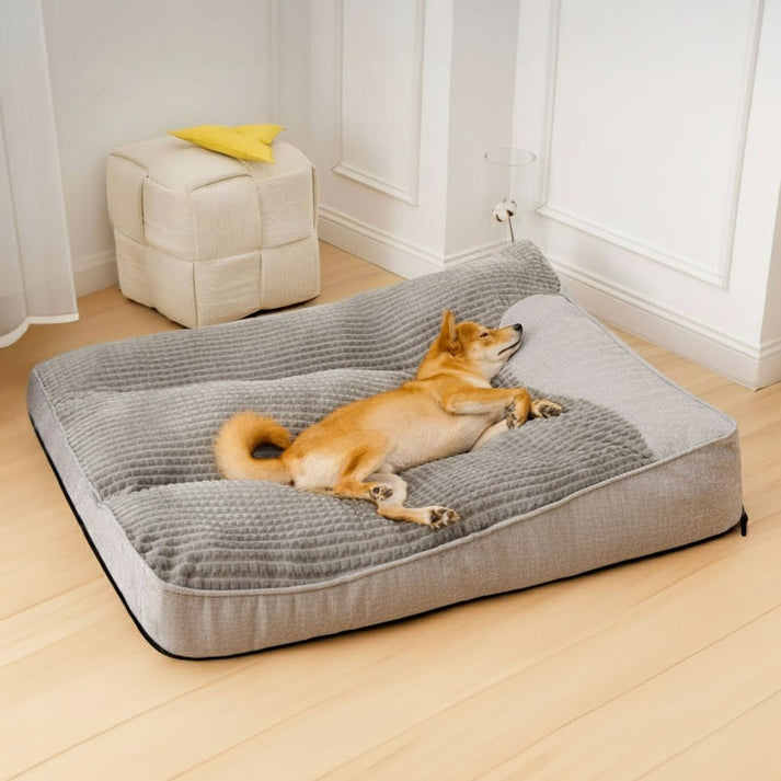Cama rectangular para perro con reposacabezas inclinado