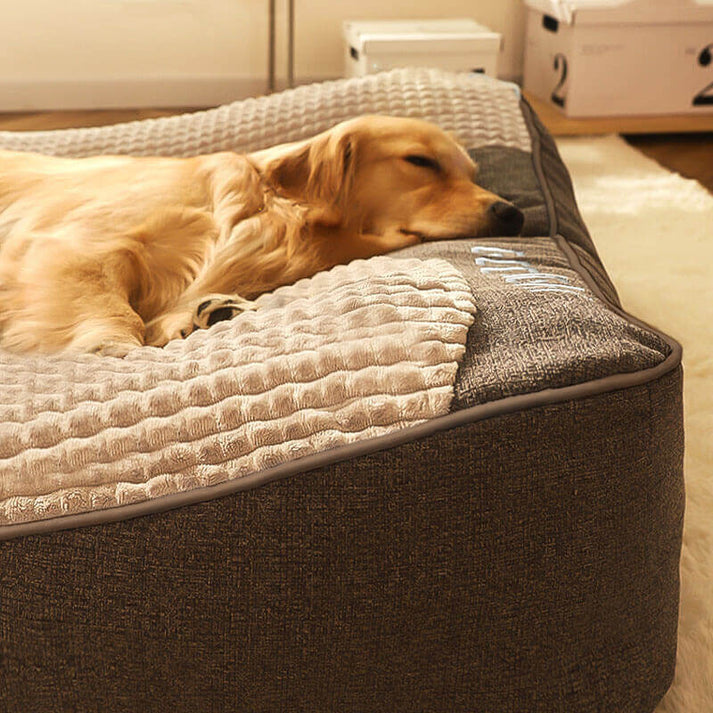 Cama rectangular para perro con reposacabezas inclinado