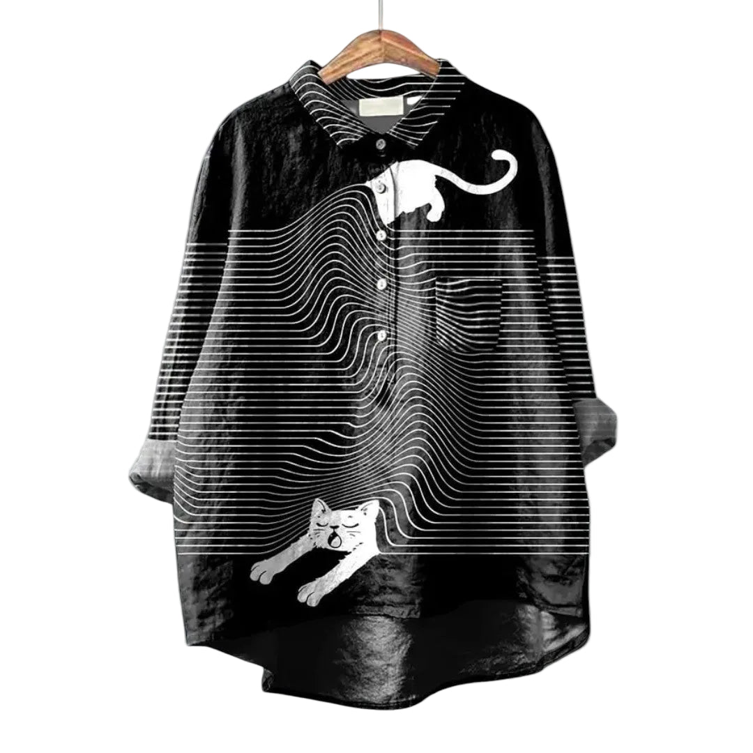 Camisa estampada para mujer de manga larga con dobladillo alto-bajo