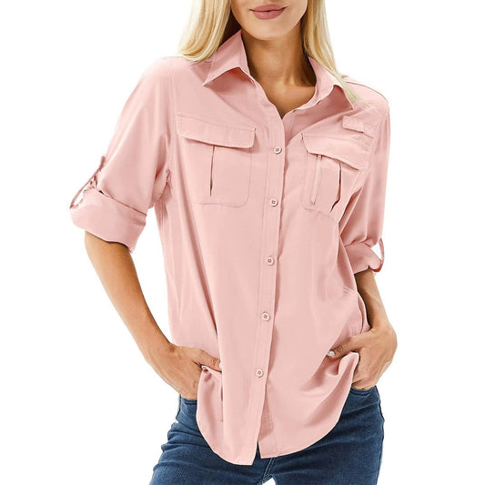 Camisa para mujer con botones y bolsillos de pecho con solapa