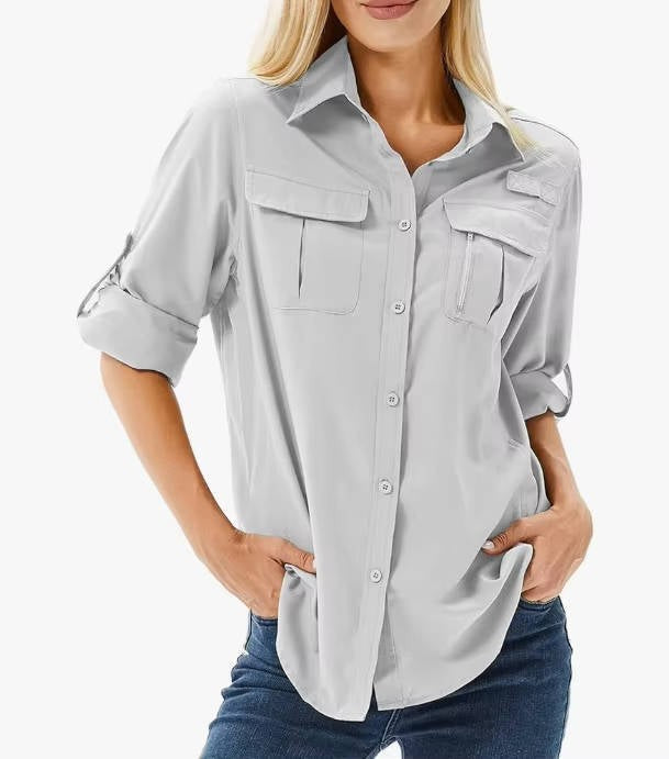 Camisa para mujer con botones y bolsillos de pecho con solapa